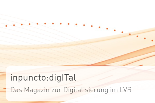 Titel inpuncto:digital mit orangefarbener Wellengrafik im Hintergrund